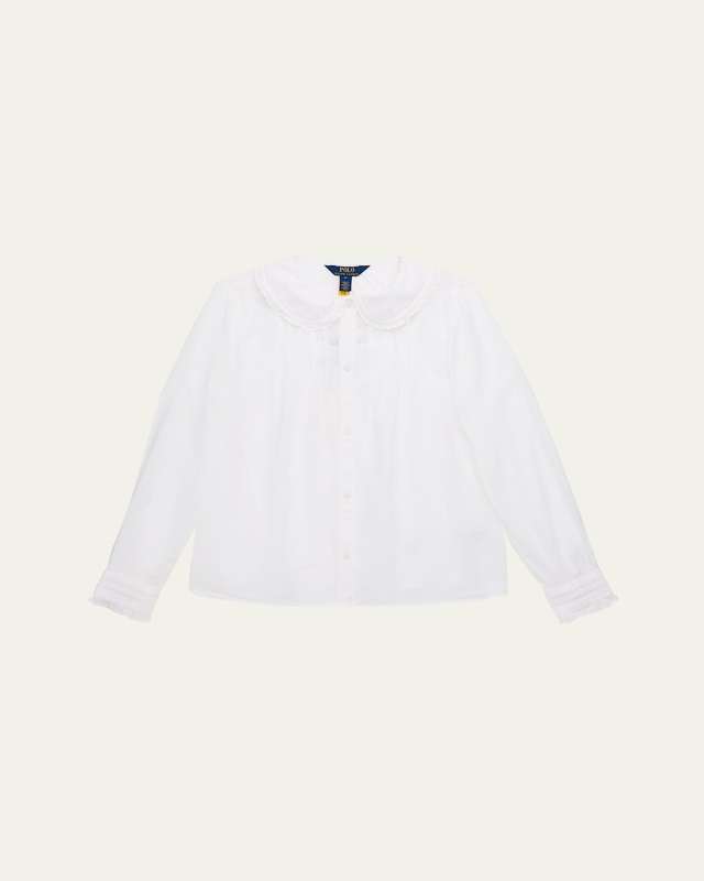 Girl's Ruffled Cotton Voile Top, Size 7-16